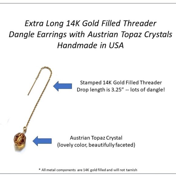 Topaz Crystal Threader Earrings 14K Gold Filled Womens Jewelry Gifts - Picture 2 of 3